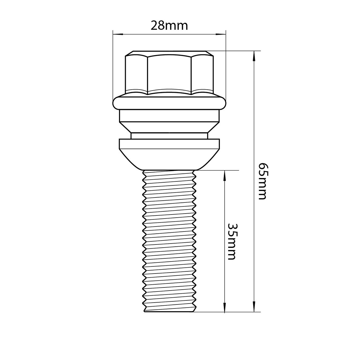 Tridon Wheel Bolts M14x1.5. Ball Seat Bolt. 19mm Hex, , scaau_hi-res