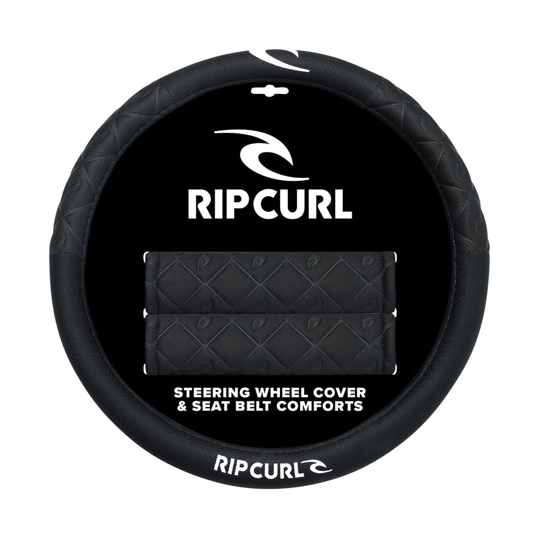 Rip Curl Embossed Steering Wheel Cover & Seat Belt Buddie Set Black, , scaau_hi-res