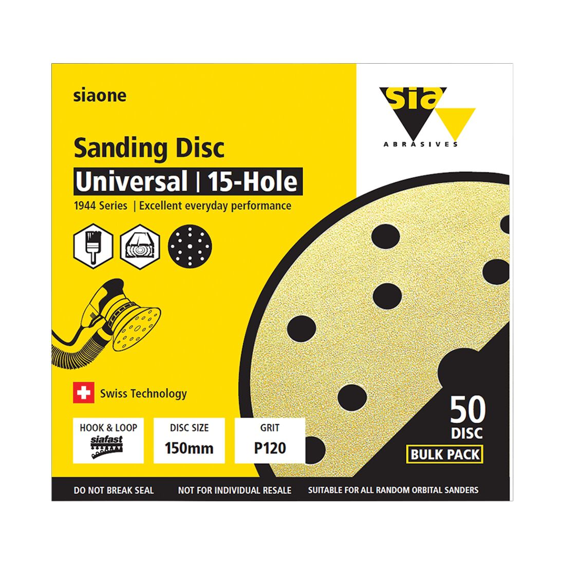 SIA Abrasives 150mm Sanding Disc, 1944 Series, 8 Hole, 60 Grit, 50 Pack, , scaau_hi-res