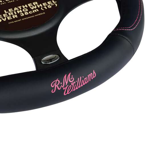R.M.Williams Jillaroo Steering Wheel Cover - Leather, Black and Pink, 380mm diameter, , scaau_hi-res