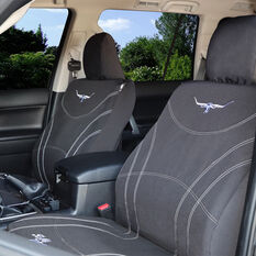 R.M. Williams Canvas Seat Cover Black Adjustable Headrests Size 30 Front Pair Airbag Compatible, , scaau_hi-res