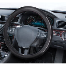SCA Steering Wheel Cover - PU And Mesh, Black / Grey, 380mm Diameter, , scaau_hi-res