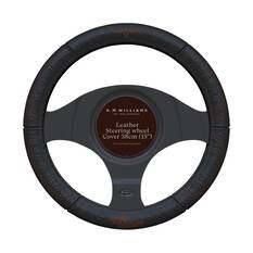 R.M.Williams Tan Leather Steering Wheel Cover, Black/Tan, 380mm, , scaau_hi-res