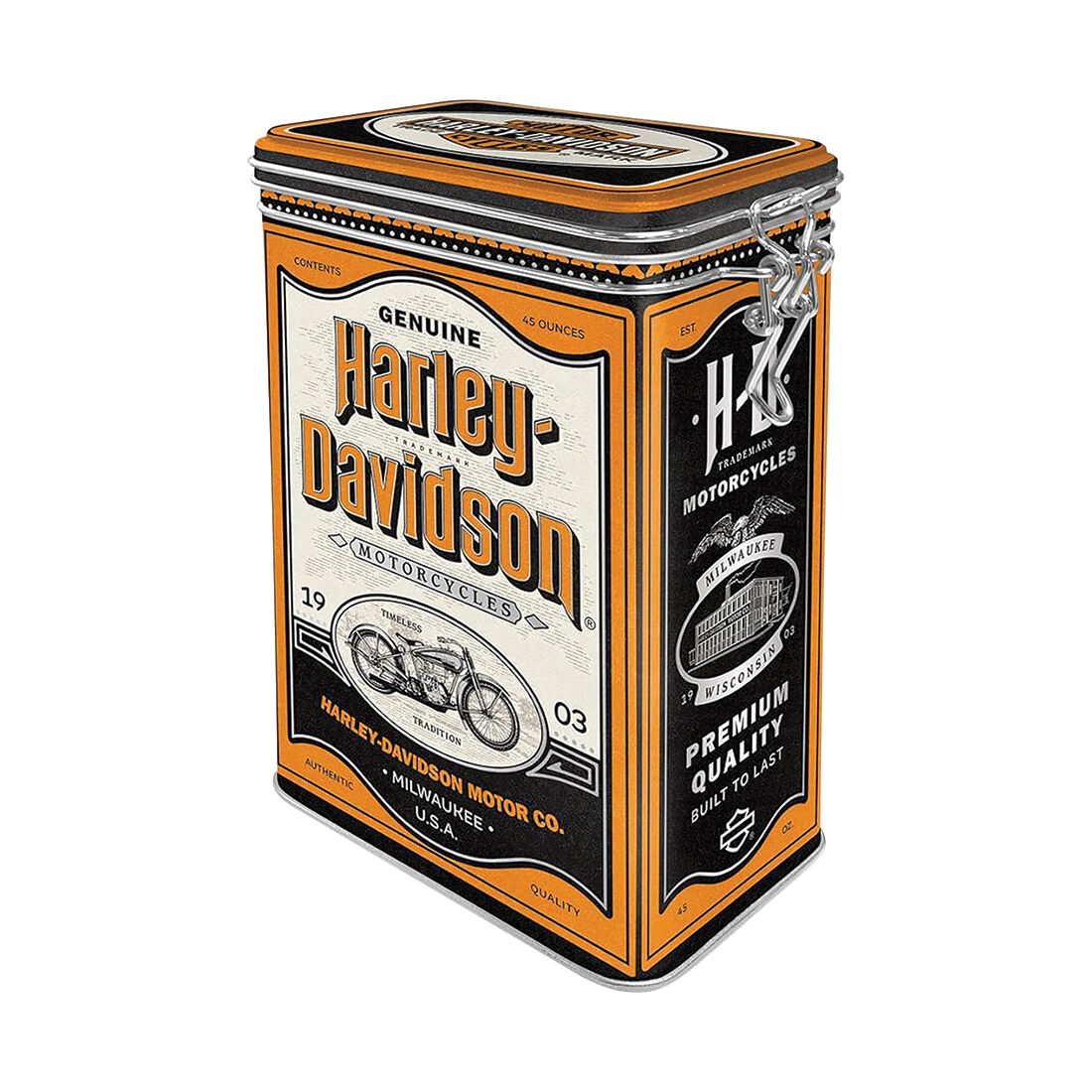 Nostalgic-Art Clip Top Tin Box - Harley Davidson - Genuine Motorcycles, , scaau_hi-res