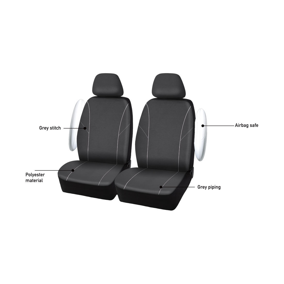 SCA Essential Polyester Seat Covers Black, Adjustable Headrests, Size 30, Front, Airbag Compatible, , scaau_hi-res