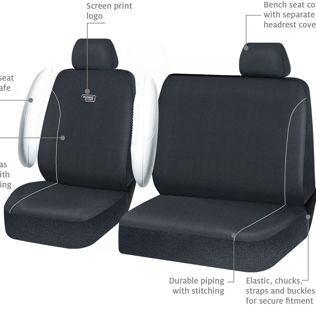 Ridge Ryder Canvas Piping Seat Covers Black/Grey 301SAB, , scaau_hi-res
