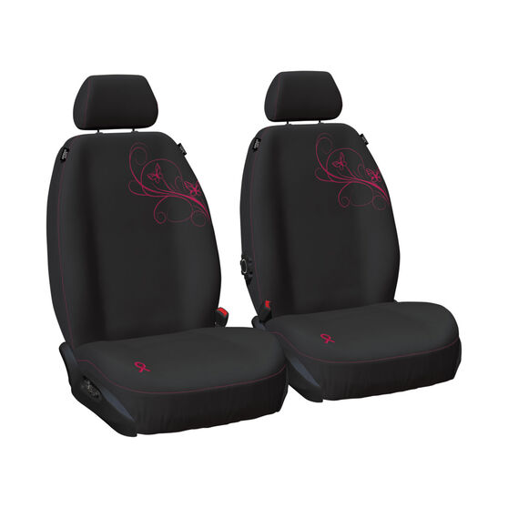 NBCF Pink Ribbon Seat Covers Black/Pink Adjustable Headrests Airbag Compatible, , scaau_hi-res