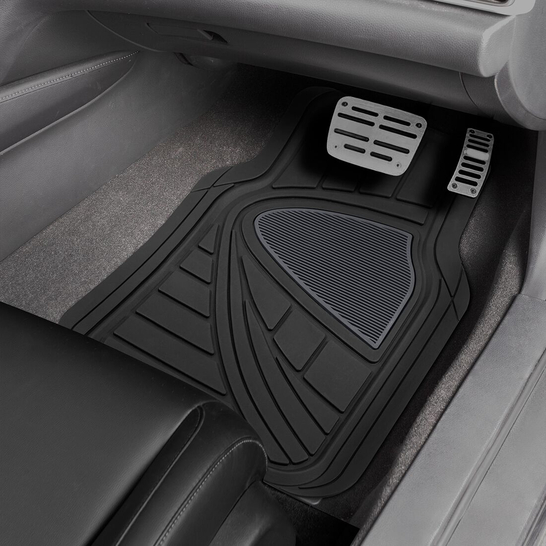 SCA Car Floor Mats PVC Rubber Two-tone Trim Black Set of 4, , scaau_hi-res