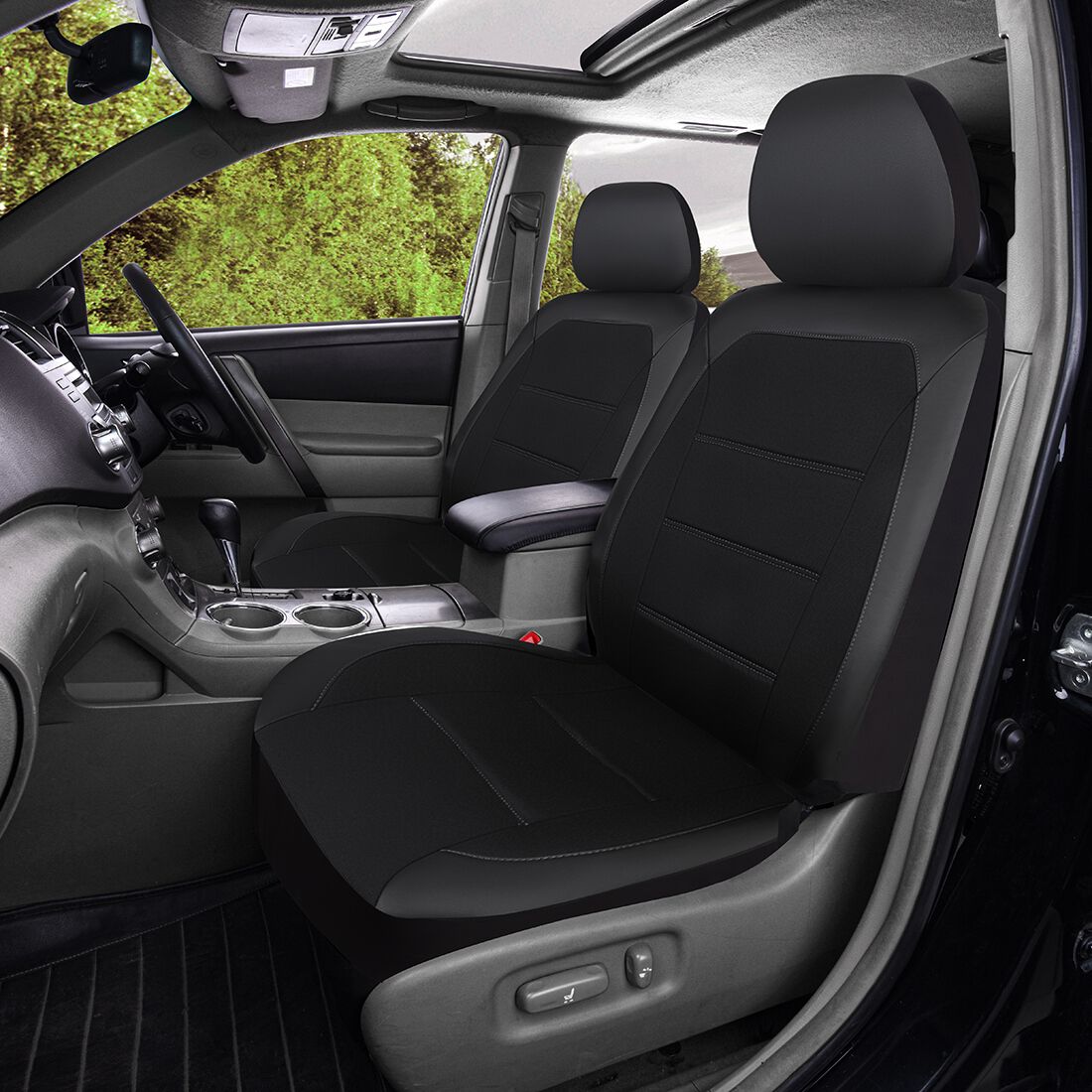 SCA Memory Foam Flax & Leather Look Seat Covers Black Adjustable Headrests Airbag Compatible, , scaau_hi-res