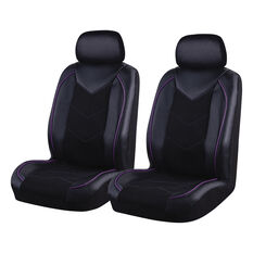 SCA Sports Leather Look And Mesh Seat Covers Black And Purple, Adjustable Headrests, Size 30, Front Pair, Airbag Compatible, , scaau_hi-res