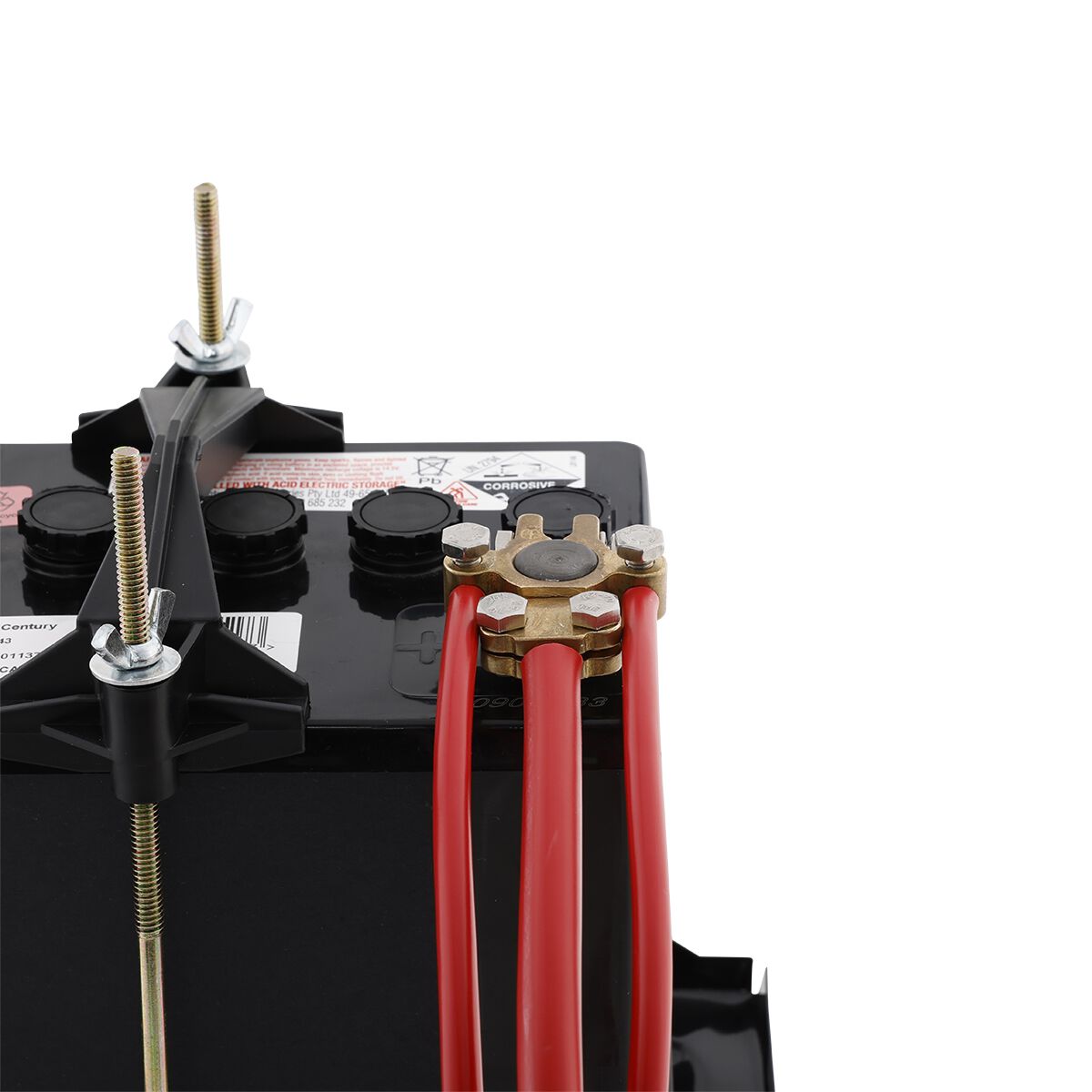 Century Battery Terminal, Forged Brass, Saddle Type With Auxiliary Connections - Positive, , scaau_hi-res