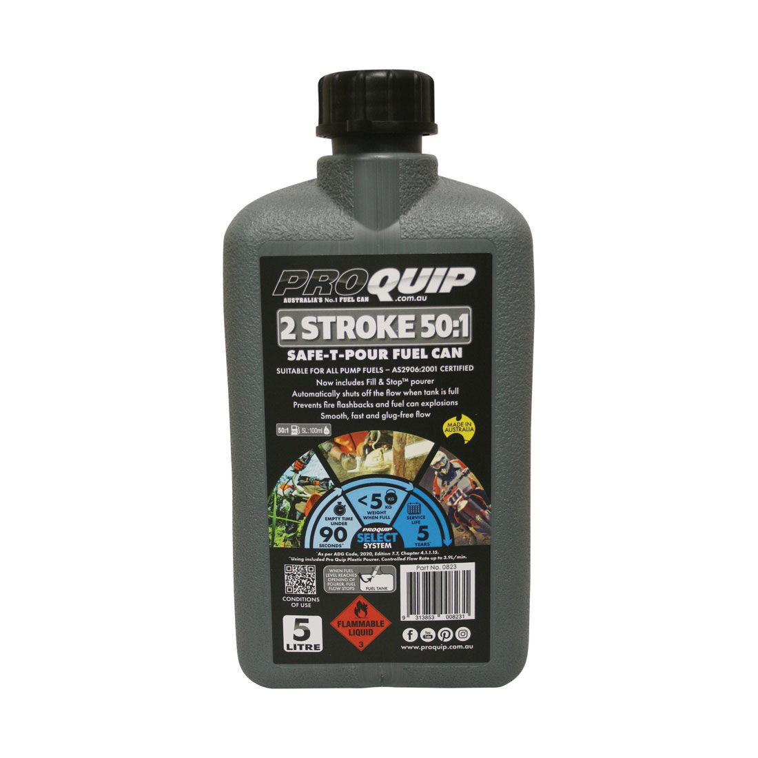 Pro Quip Safe T Pour Jerry Can 5L 50:1 Two Stroke Grey, , scaau_hi-res
