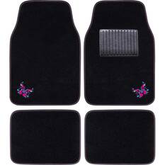 SCA Butterfly Carpet Car Floor Mats - Set of 4, Black/Pink/Blue, , scaau_hi-res