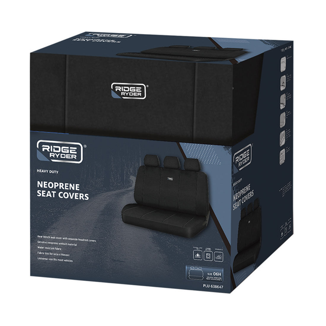 Ridge Ryder Neoprene Seat Cover Black Adjustable Headrests Rear Seat 06H, , scaau_hi-res