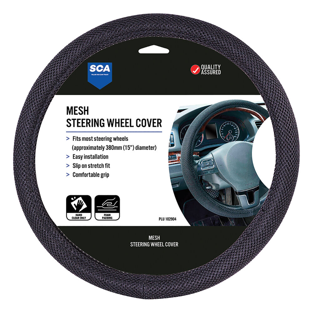 SCA Steering Wheel Cover Mesh, Black, 380mm diameter Supercheap Auto