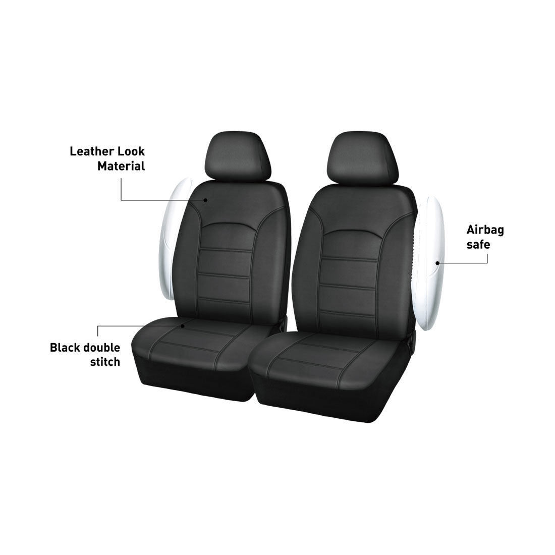 SCA Leather Look Seat Covers Black Adjustable Headrests Airbag Compatible 30SAB, , scaau_hi-res