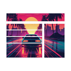 ToolPRO Tool Cabinet Magnet Fascia Set - Retro Synth Sunset, Suits 41" Cabinet, , scaau_hi-res