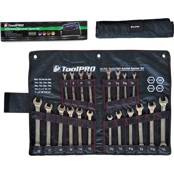 ToolPRO Ratchet Spanner Set Metric/SAE 20 Piece, , scaau_hi-res