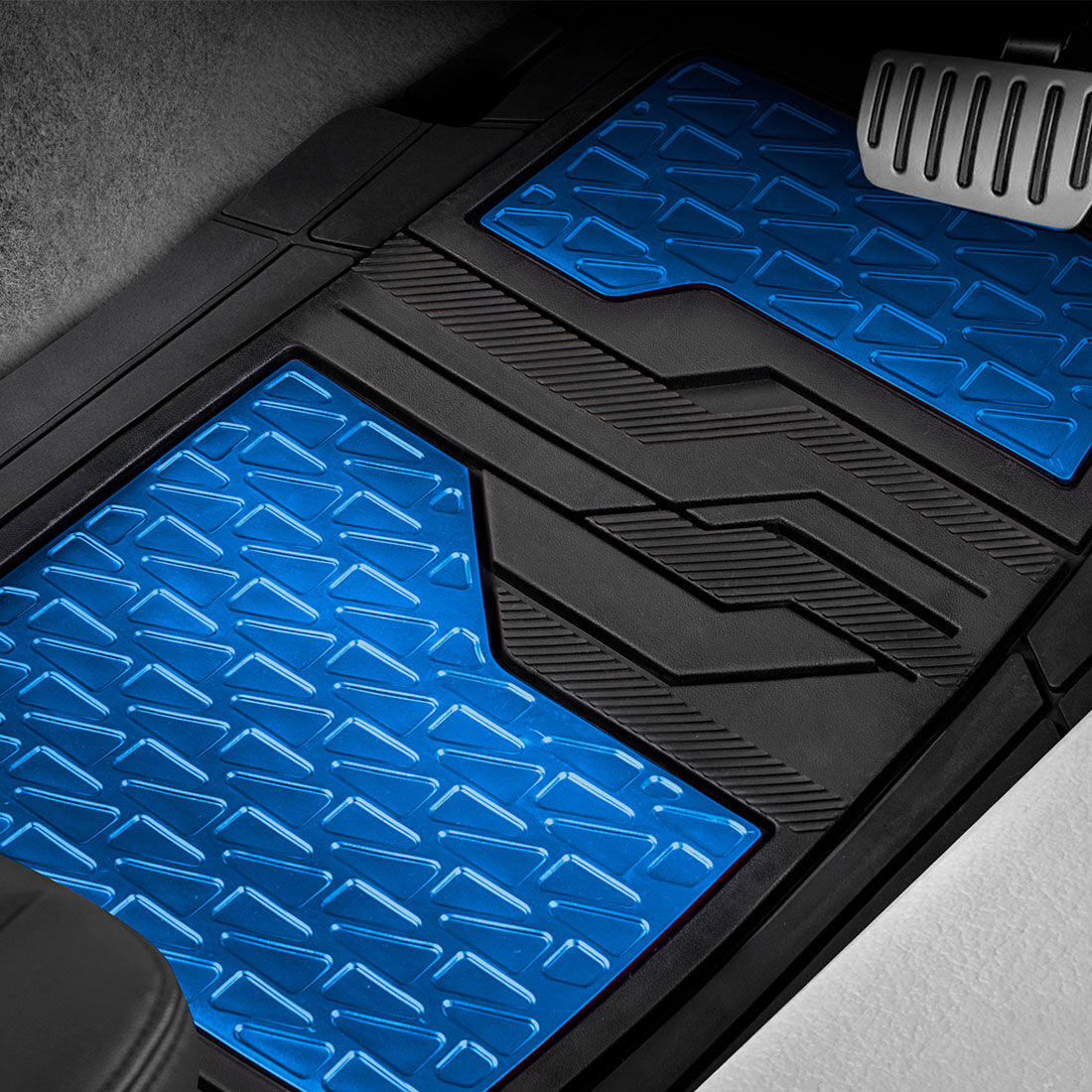 SCA Checkerplate PVC Car Floor Mats - Set of 4, Blue/Black, , scaau_hi-res