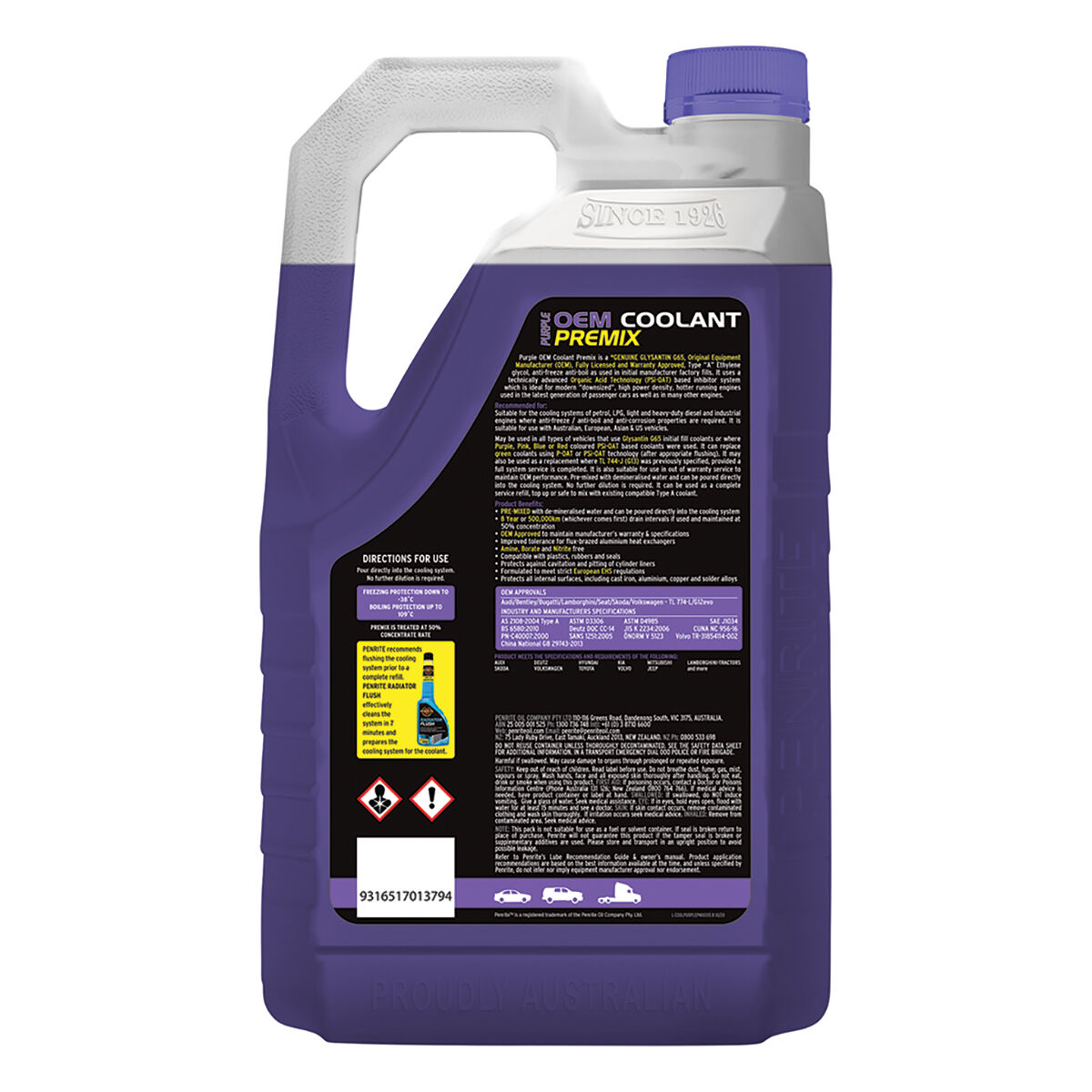 Penrite Purple Long Life Anti Freeze / Anti Boil Premix Coolant - 5 Litres, , scaau_hi-res