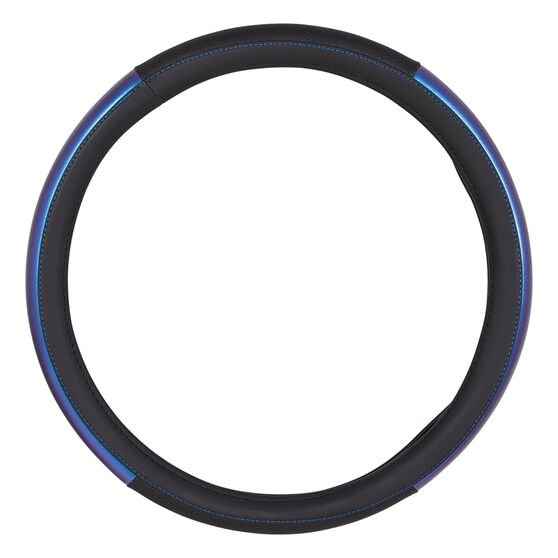 SCA Steering Wheel Cover Opal Leather Look Black/Blue 380mm Diameter, , scaau_hi-res