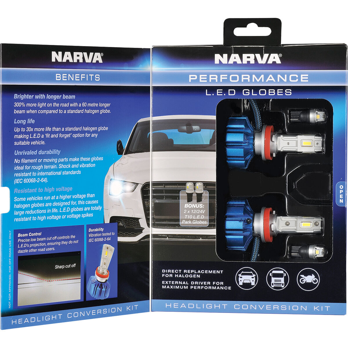 Narva Gen III LED Headlight Globes - H8/9/11, 12/24V, 18448, , scaau_hi-res