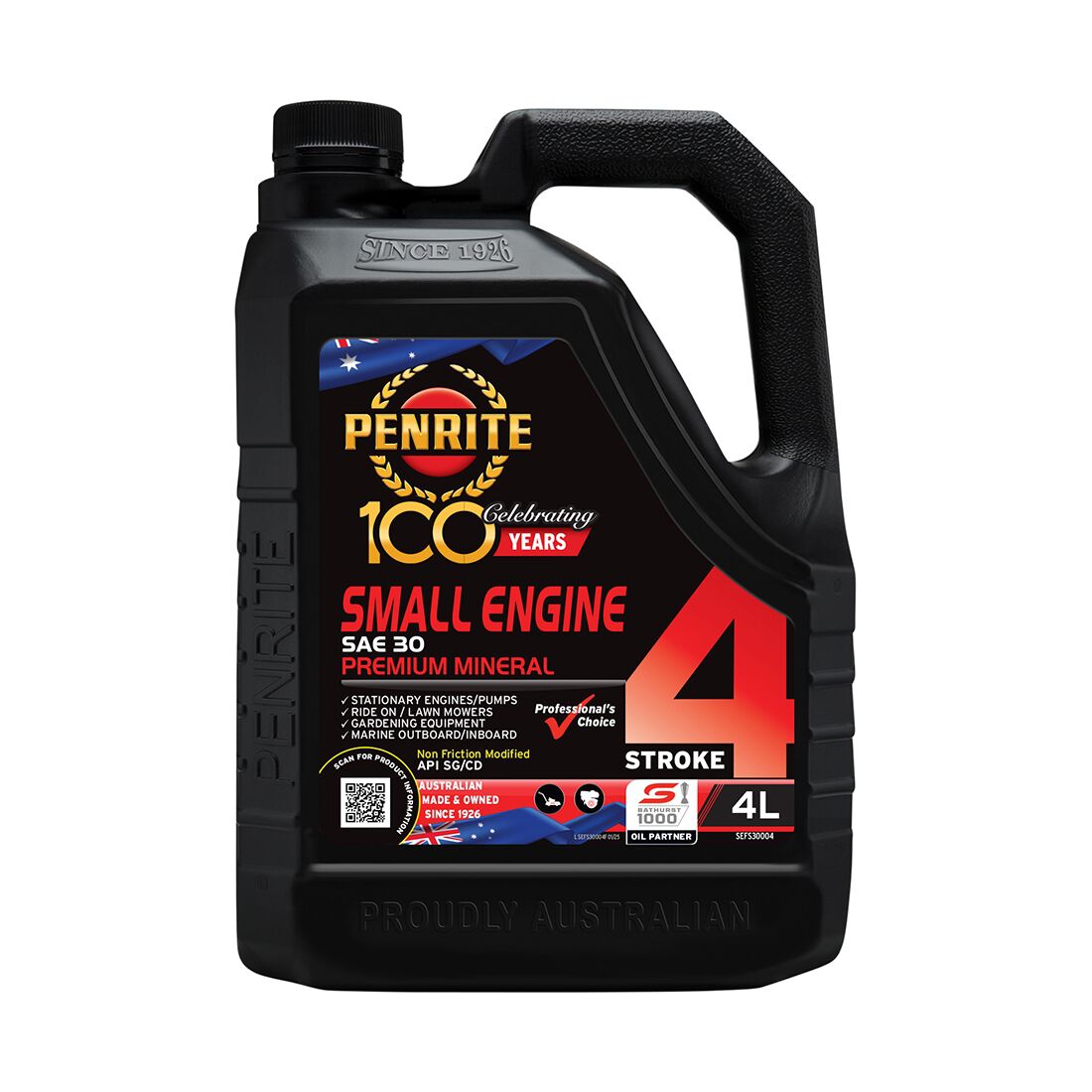 Penrite Small Engine 4 Stroke Engine Oil SAE 30 4 Litre, , scaau_hi-res