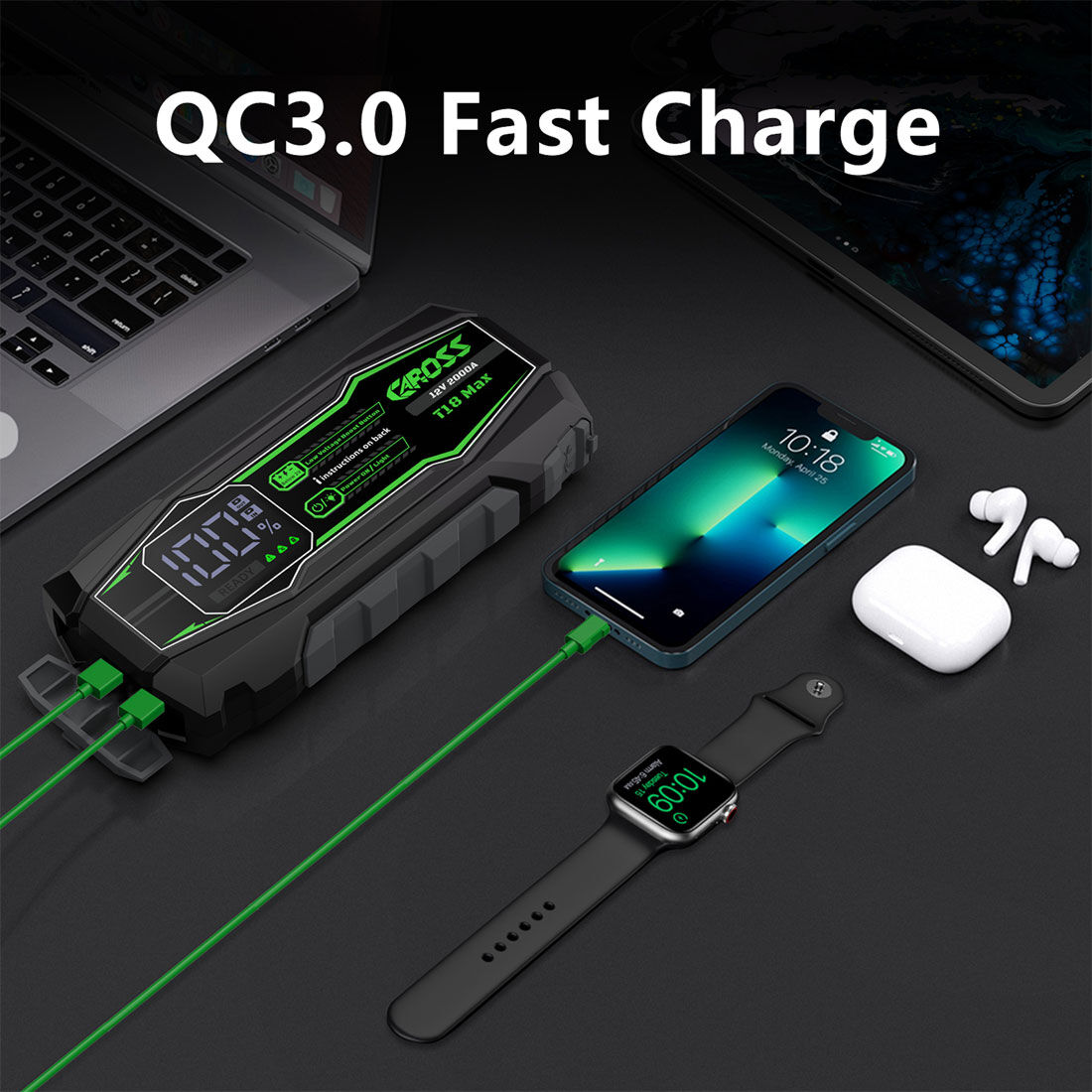 CAROSS T18Max 12V 2000A Compact Smart Lithium Jump Starter With Built-in 3 Mode Light, , scaau_hi-res