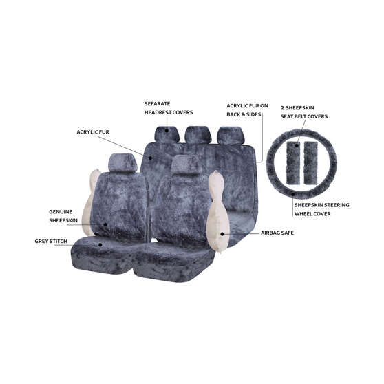 SCA Sheepskin 6 Piece Pack Charcoal Front and Rear Airbag Compatible, , scaau_hi-res