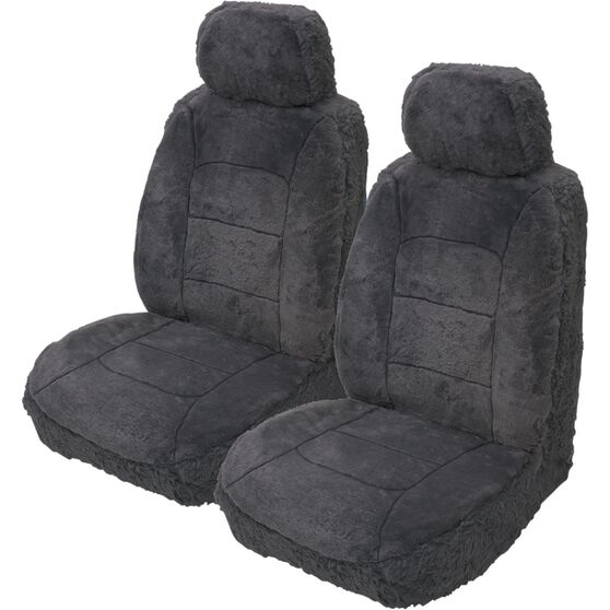 Silver Cloud Sheepskin Seat Covers Slate Adjustable Headrests Size 30 Front Pair Airbag Compatible Slate 6672 Supercheap Auto