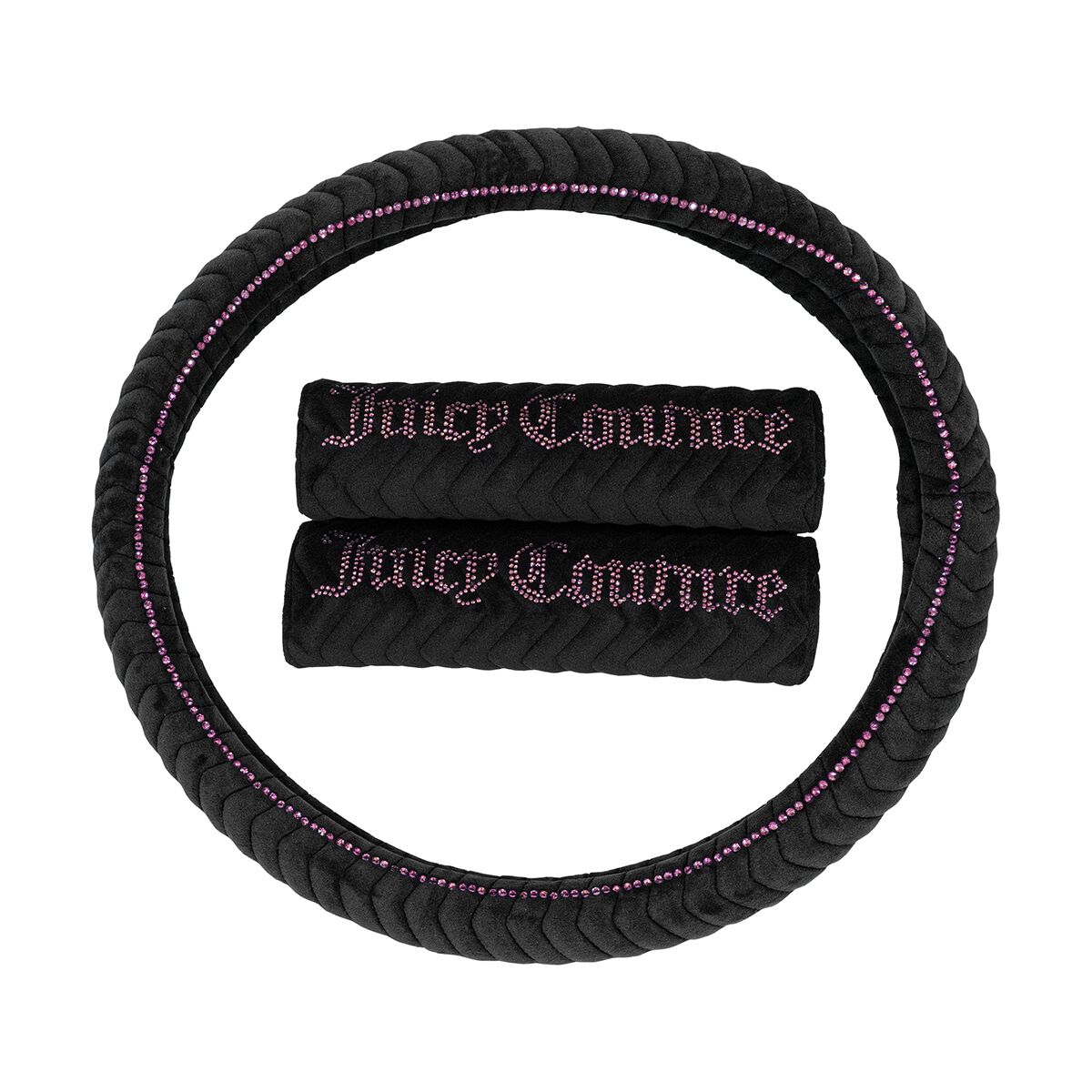 Juicy Couture Juicy Bling Steering Wheel Cover & Seat Belt Comforters Combo - Black/Purple, , scaau_hi-res