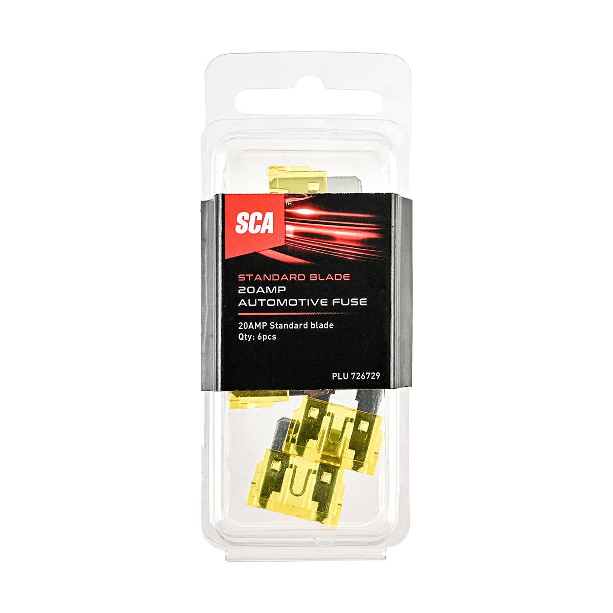 SCA Automotive Fuses - Standard Blade, 20 Amp, 6 Piece, , scaau_hi-res