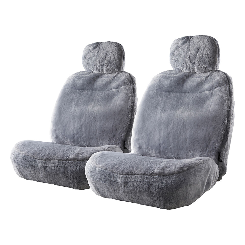 Gold Cloud Sheepskin Seat Covers Grey Adjustable Headrests Size 30
