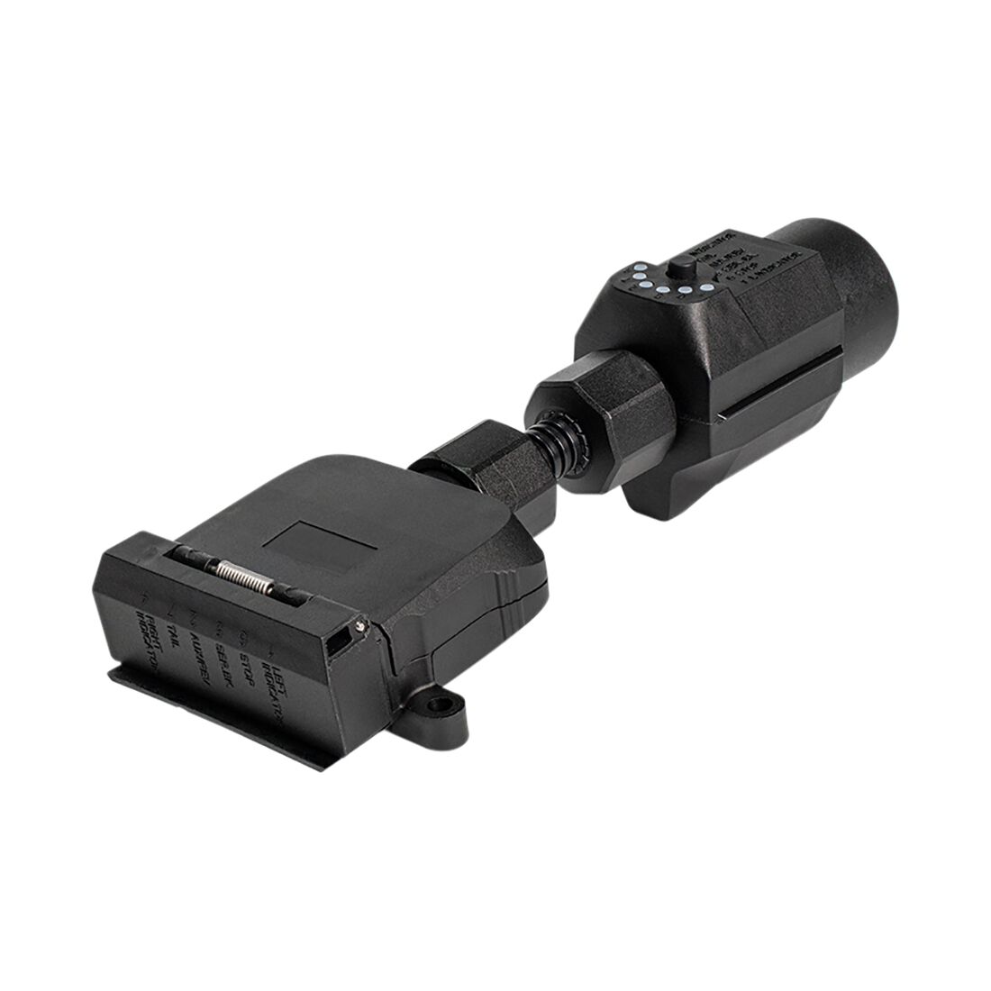 SCA Trailer Adaptor 7 Pin Large Round Socket To 7 Pin Flat Plug LED, , scaau_hi-res