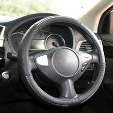 SCA Steering Wheel Cover - Leather, Black, 380mm diameter, , scaau_hi-res