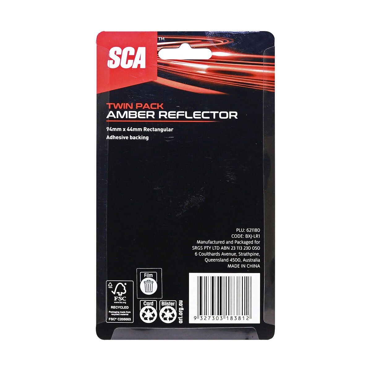 SCA Reflector Twin Pack Rectangular Amber 94 x 44mm, , scaau_hi-res