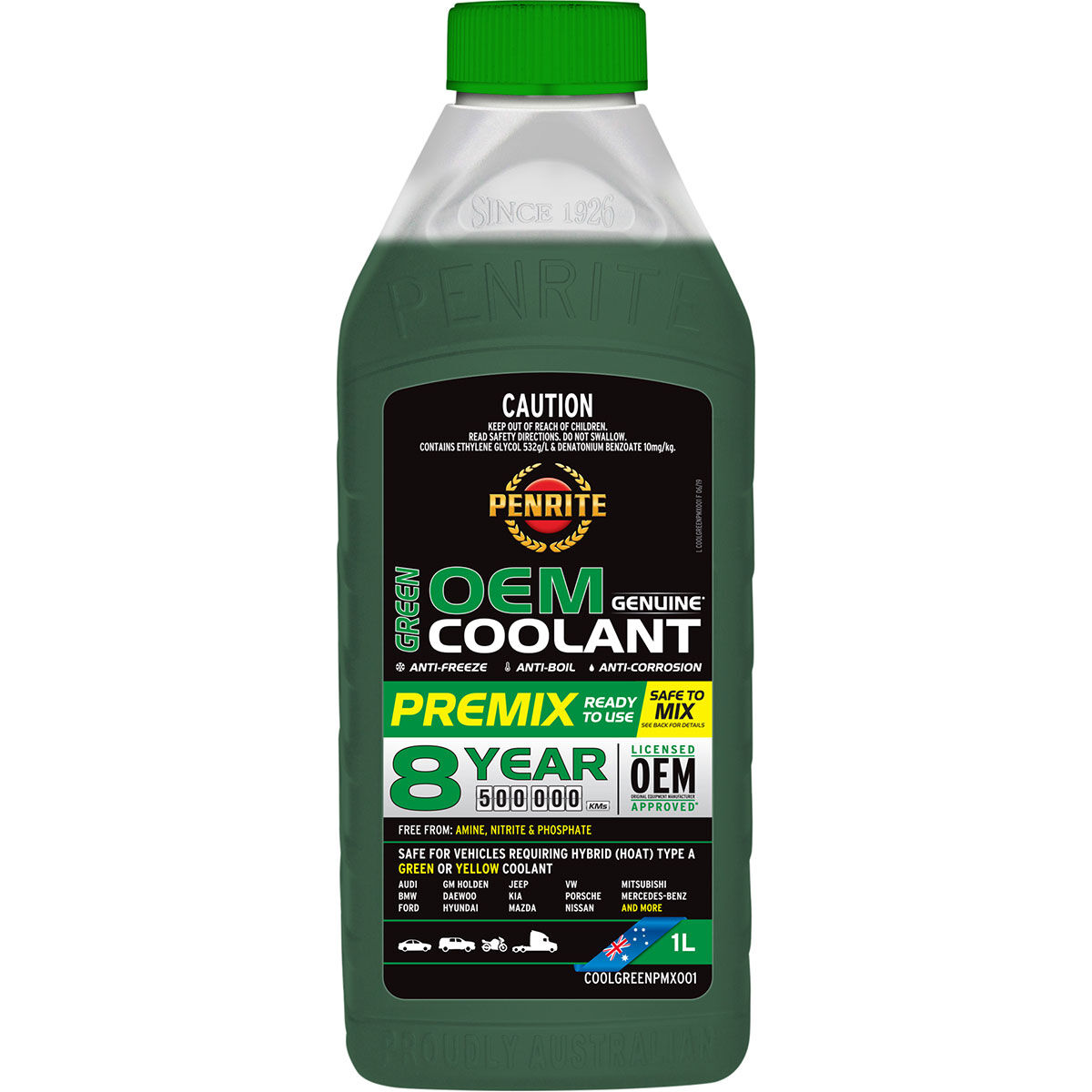 Penrite Green Long Life Anti Freeze / Anti Boil Coolant Premix - 1 Litres, , scaau_hi-res