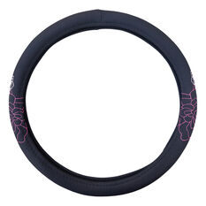 SCA Steering Wheel Cover - Rose Twill Polyester, Black / Pink, 380mm diameter, , scaau_hi-res