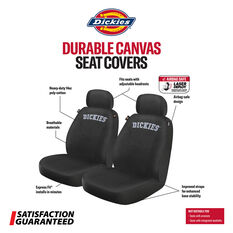 Dickies Collegiate Poly Canvas Seat Covers Black/Grey Adjustable Headrests Airbag Compatible, , scaau_hi-res