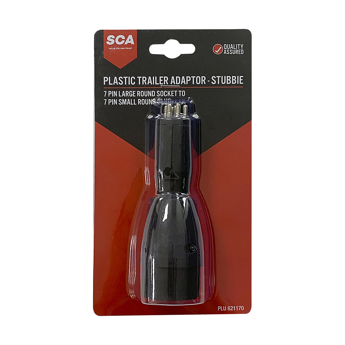 SCA Trailer Adaptor 7 Pin Large Round Socket To 7 Pin Small Round Plug Stubbie, , scaau_hi-res
