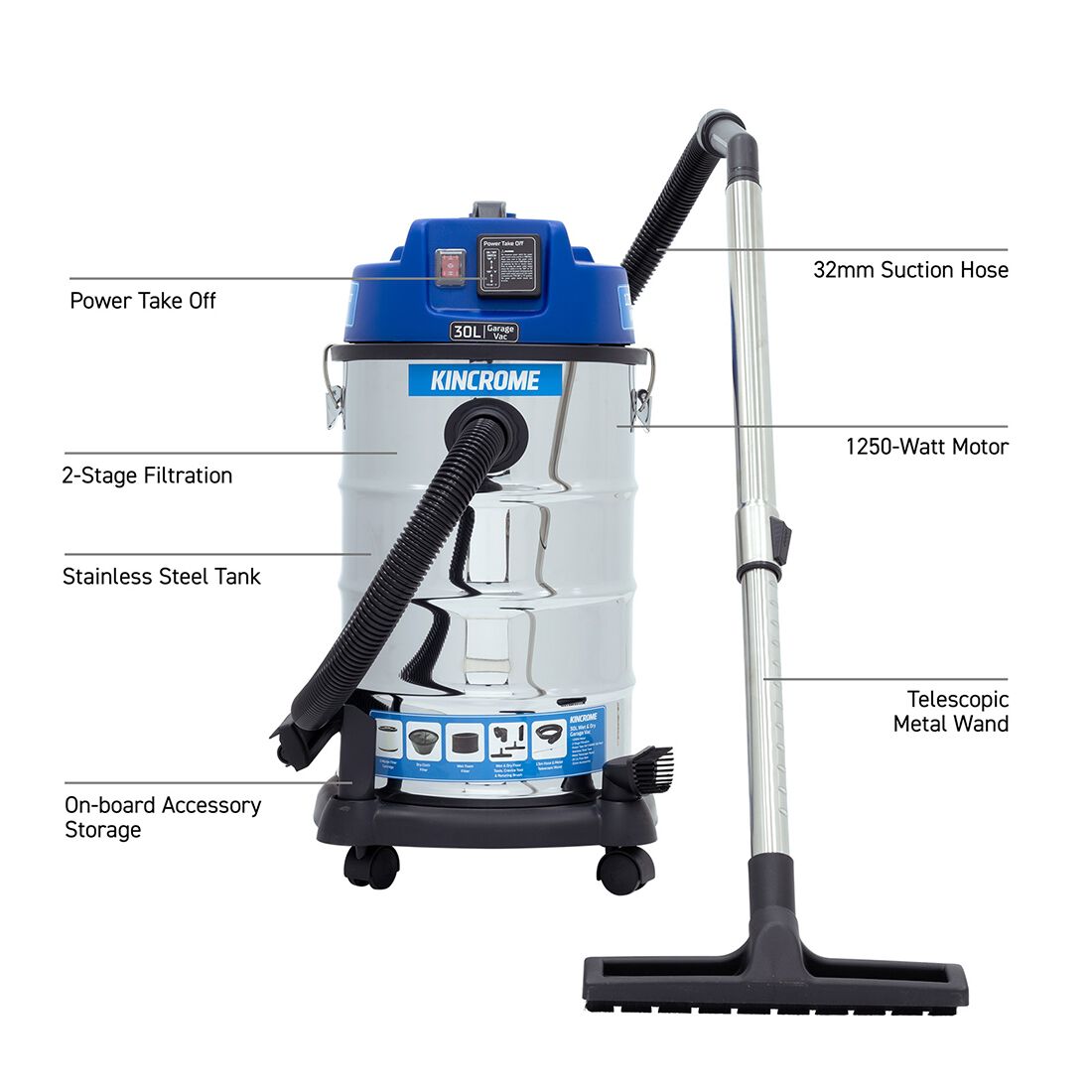 Kincrome KP703 Premium Wet & Dry Vacuum - 30 Litre, , scaau_hi-res