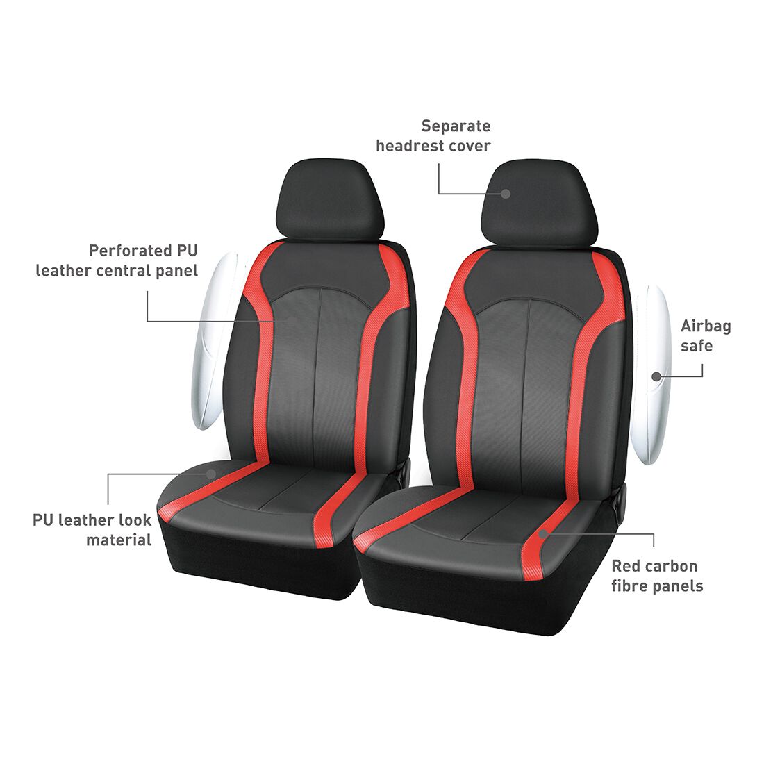 SCA Seat Cover Sports Black & Red Leather Look, Adjustable Headrests, Airbag Compatible, Size 30A, , scaau_hi-res