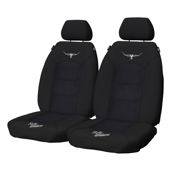 R M Williams Woven Seat Covers Black Adjustable Headrests Size 30 Front Pair Airbag Compatible Super Auto - Autobarn Dog Car Seat Covers