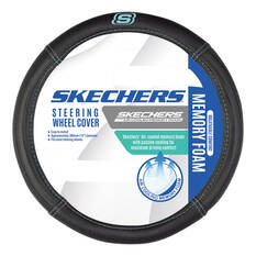 Skechers Air Cooled Memory Foam Steering Wheel Cover Black/Aqua 380mm diameter, , scaau_hi-res