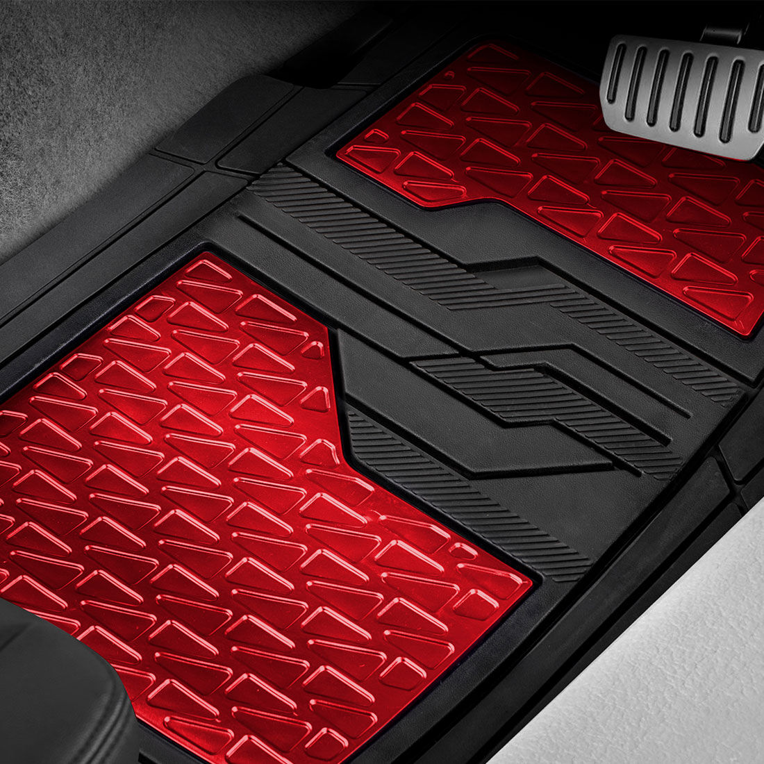 SCA Checkerplate PVC Car Floor Mats - Set of 4, Red/Black, , scaau_hi-res