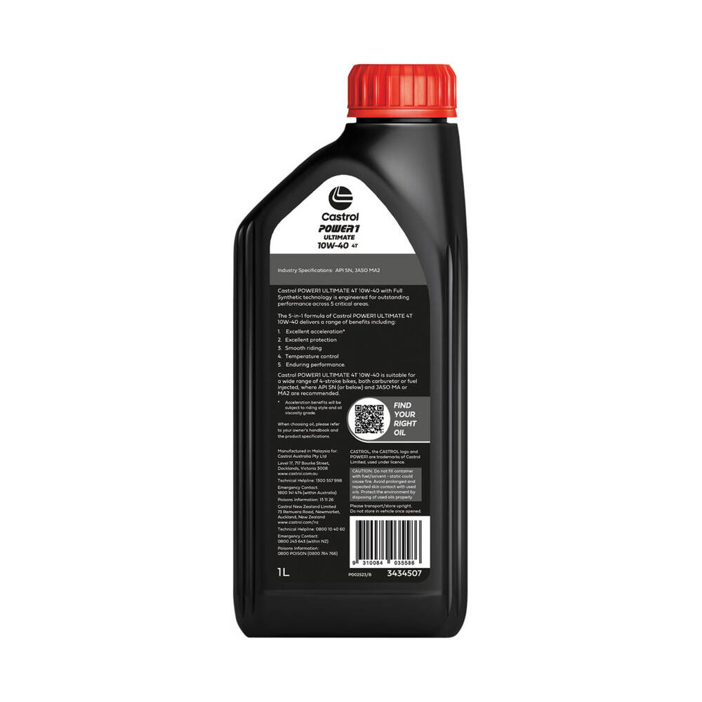 Castrol Power 1 2T Motoröl 10 Liter – Für Roller, Motorräder, 2-Takt-Motoren