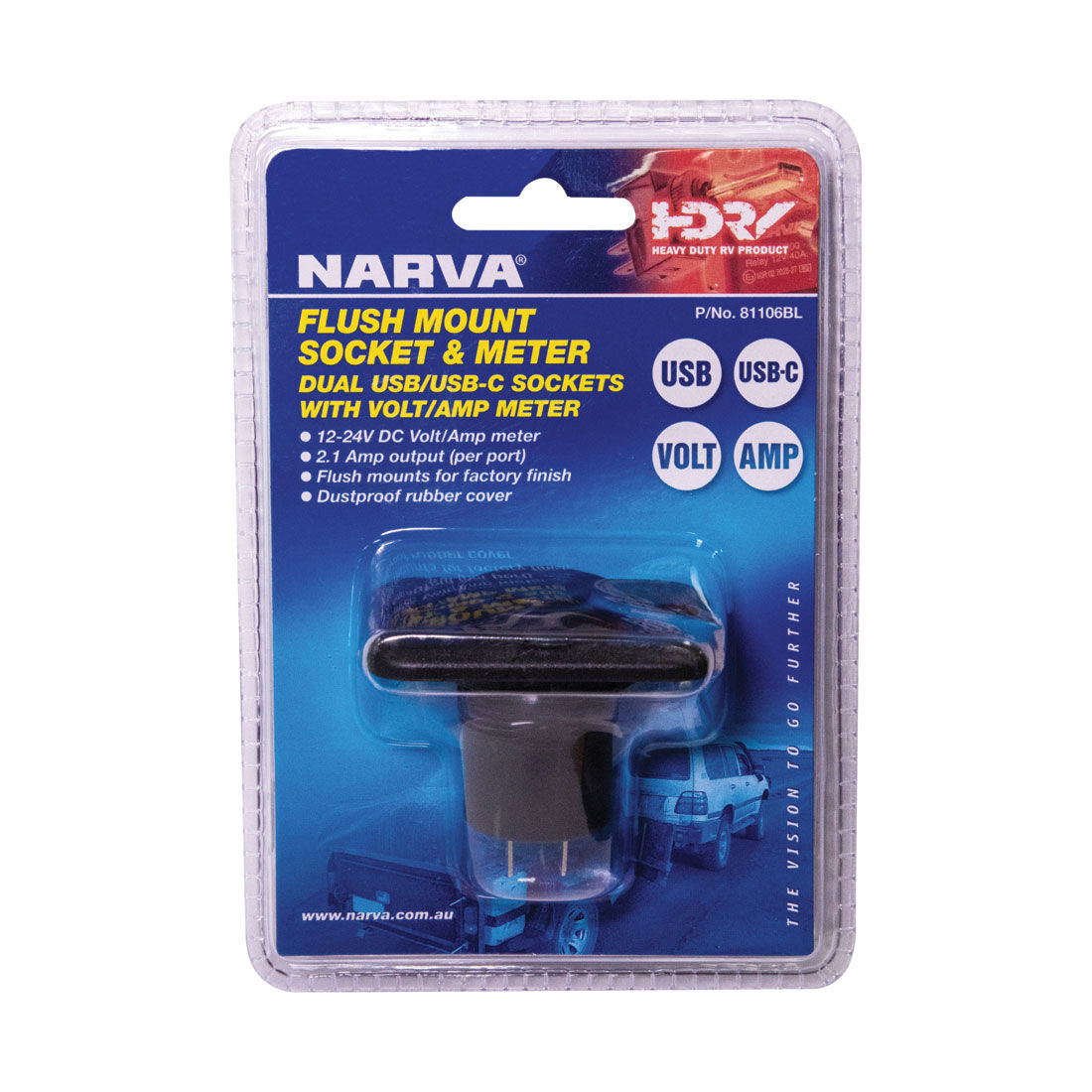 Narva Heavy Duty USB/USB-C socket with VOLT/AMP meter, , scaau_hi-res