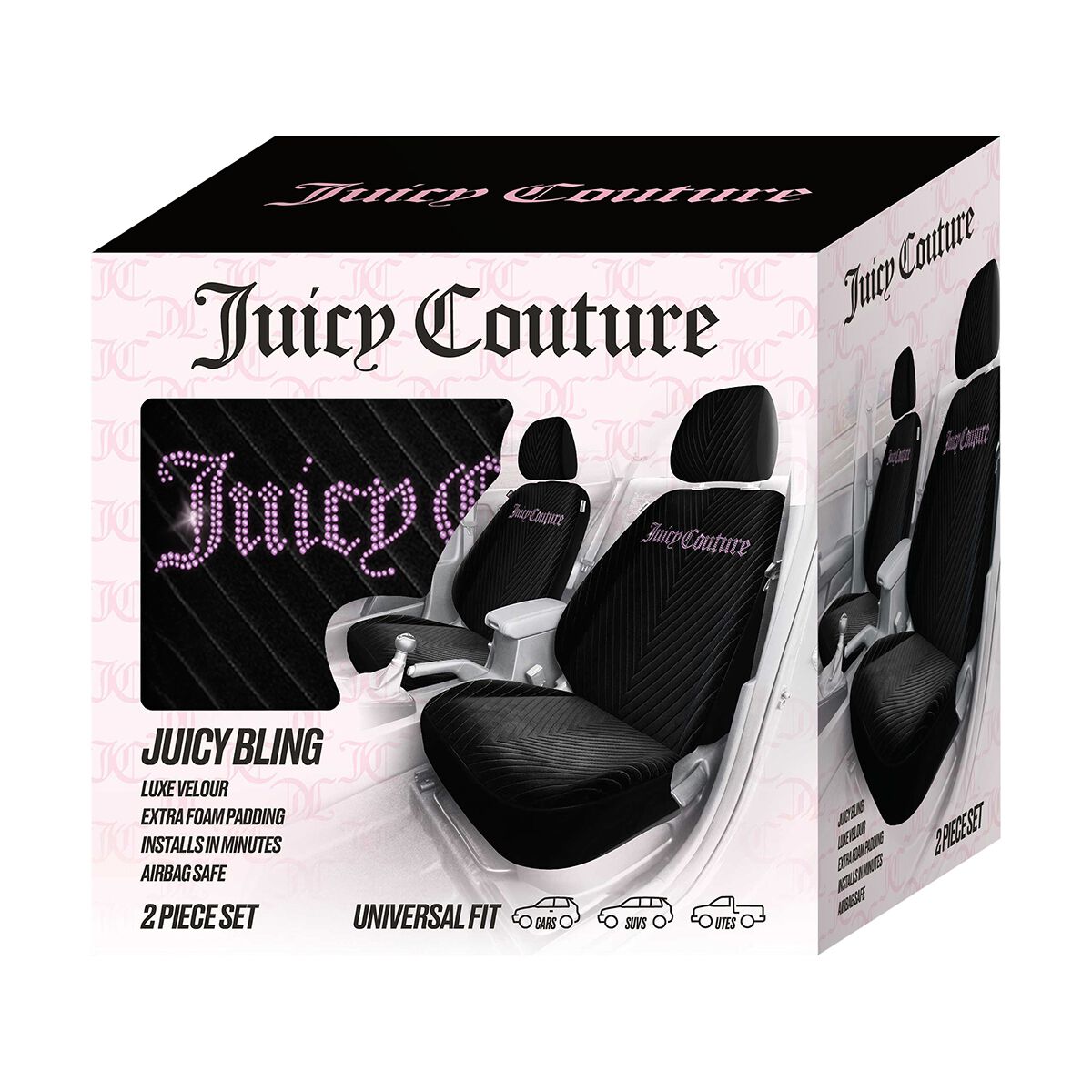 Juicy Couture 2 Piece Juicy Bling Seat Covers - Black/Purple, , scaau_hi-res