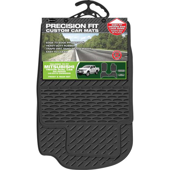 Precision Fit Custom Rubber Floor Mats Suits Mitsubishi Triton Mq Mn Dual Cab 2015 Black Set Of 3 Supercheap Auto