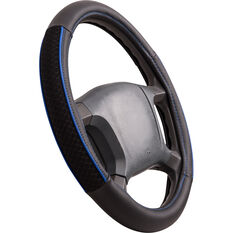 SCA Steering Wheel Cover - PU and Mesh, Black/Blue, 380mm diameter, , scaau_hi-res